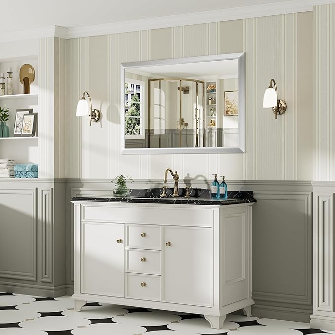 48x32 Inch Brushed Silver Bathroom Mirror