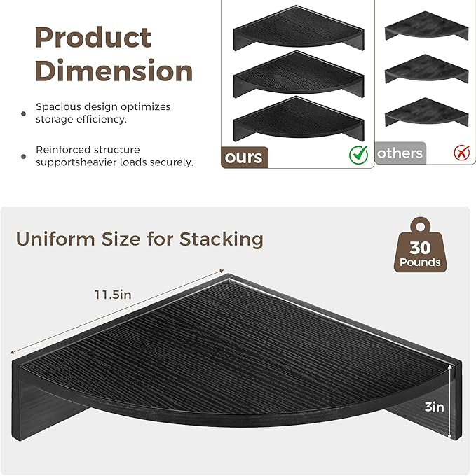 Corner Shelves 3-Pack for Bathroom & Kitchen, Space-Saving Floating Corner Wall