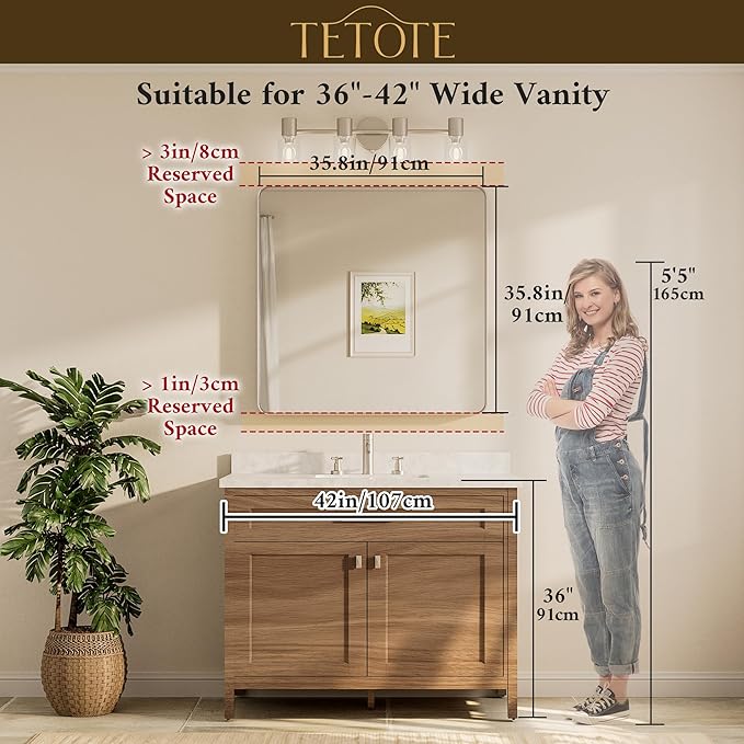 TETOTE 36 x 36 Inch Gold Mirror