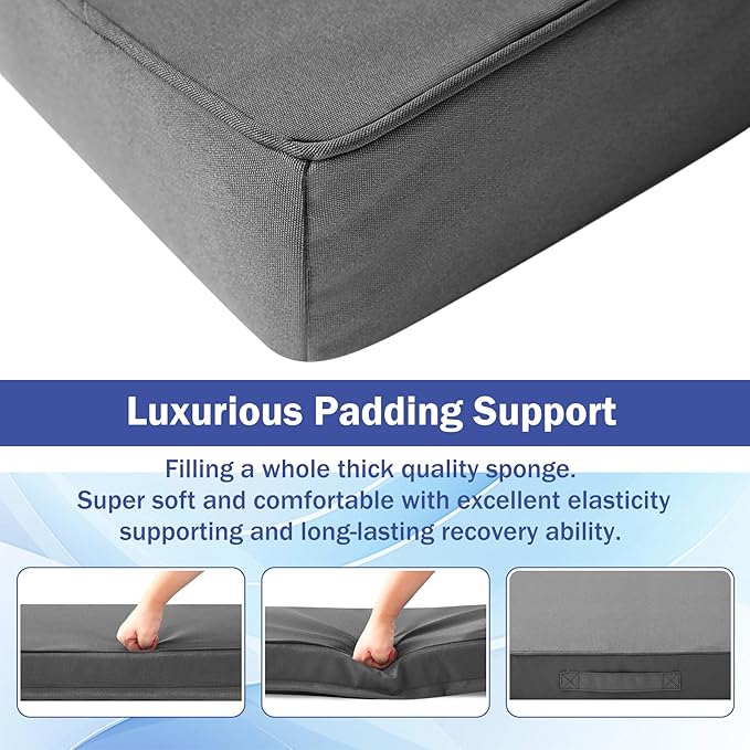 IASEAHK is Outdoor Cushions 4pcs Set, 19" x 19" x 3" Waterproof Outdoor Cushions for Patio Furniture, Outdoors Seat Cushions Set of 4 with Handle and Ties, Dark Grey