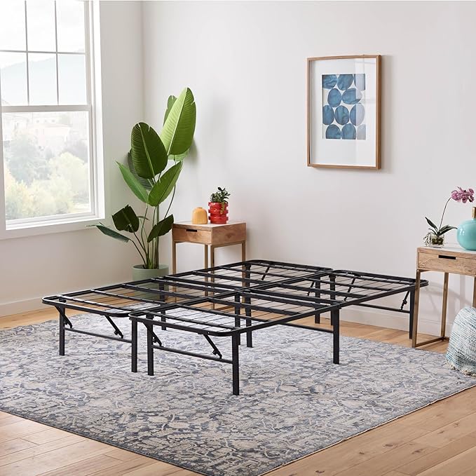 Linenspa Folding Metal Platform Bed Frame - No Box Spring Needed - Underbed Storage - Simple Toolless Assembly - Mattress Foundation - 14" - Traditional Design - Sturdy Steel - California King Size