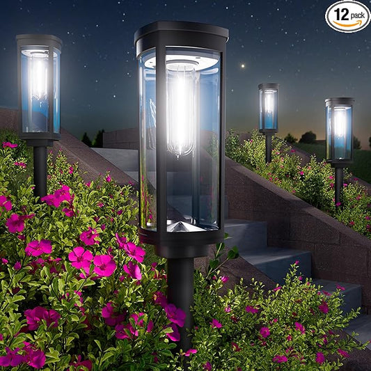BITPOTT Bright Solar Pathway Lights, 12 Pack Solar Garden Lights Outdoor Waterproof IP65, Auto On/Off Outdoor Light Decorative Landscape Lighting for Walkway Driveway Lawn Patio Yard