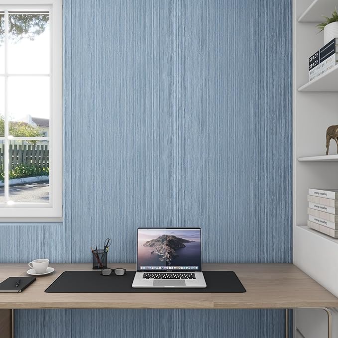 Grasscloth Textured Wallpaper Dark Blue Linen Thick 24" X 394" Fabric Contact