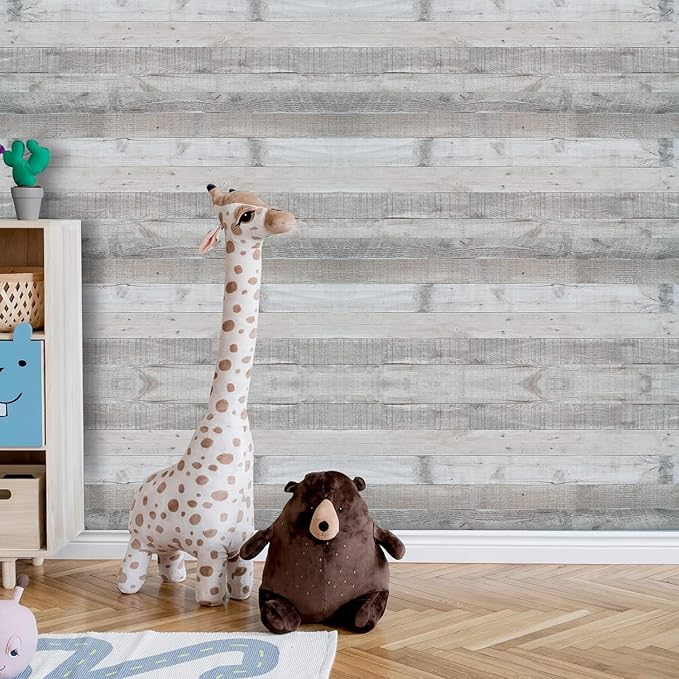 Wenmer Grey Wood Shiplap Peel and Stick Wallpaper