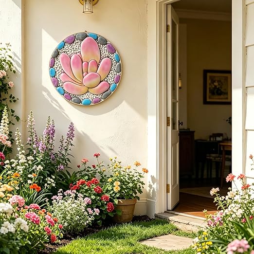 Succulent Pattern Cement Stepping Stones - Garden Stepping Stones Outdoor Pavers for Outside Walkway Gifts for Grandma Garden Stones Decorative Sculpture Yard Art 0.75 * 10 * 10 Inch
