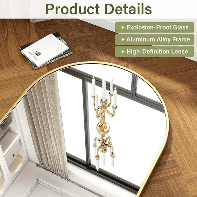 XRAMFY 32"x48" Arched Bathroom Mirror