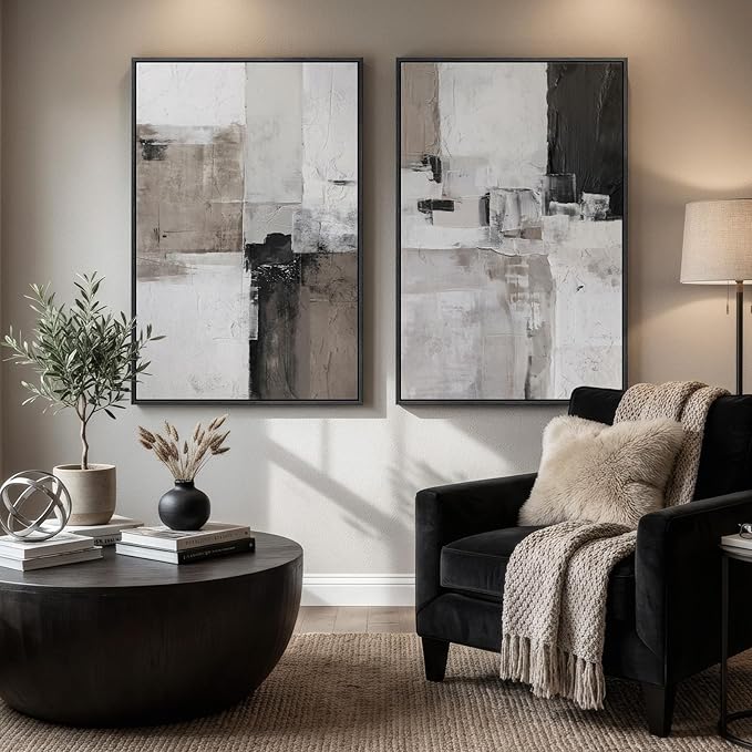 Framed Abstract Black and White Brown Wall Art