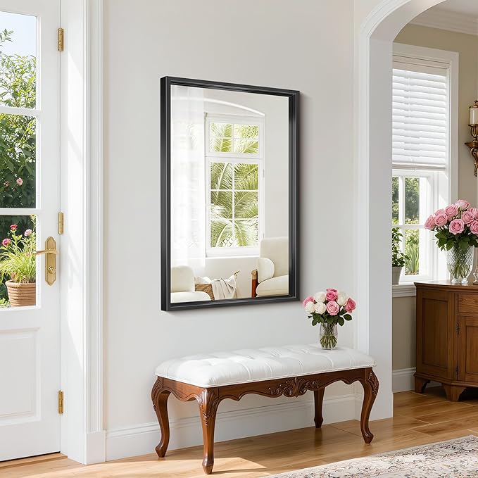 Black Framed Mirror 24"x42", Brushed Black Bathroom Mirrors