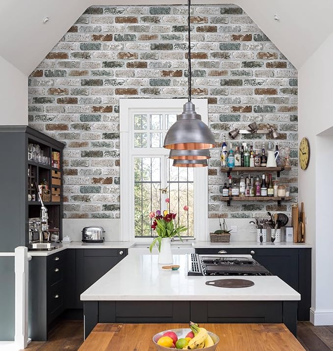 Guvana 17.3"×472.4" Brick Peel and Stick Wallpaper Red/Blue/Grey Brick Contact