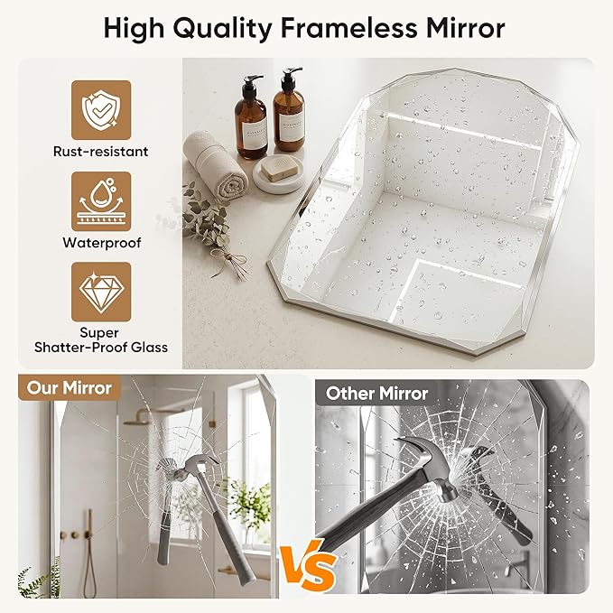 Suidia Bathroom Mirror, Frameless Bathroom Mirror