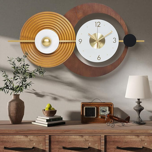 Wall Clock Modern Battery Operated Big Clocks Metal and Wooden Nordic Style