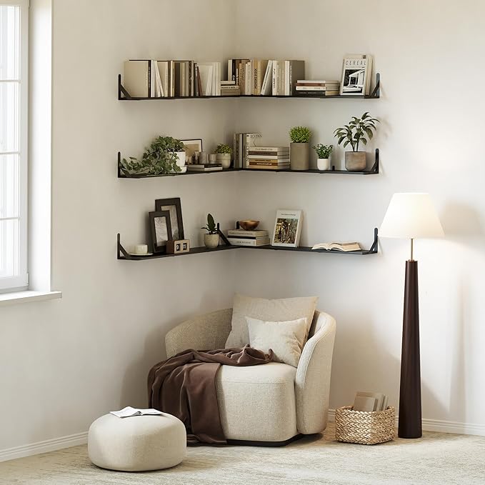 WOPITUES Floating Shelves for Wall 48″W x 8″D, Long Wall Mounted Shelves Set of