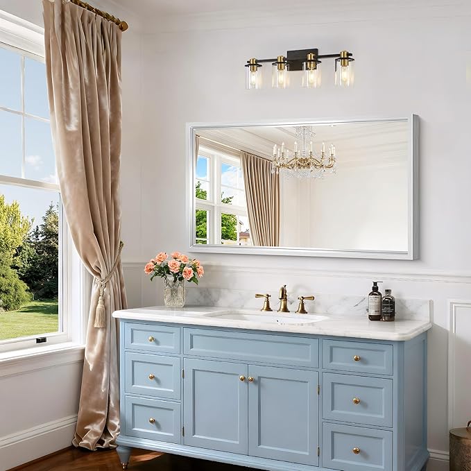 40x24 Silver Bathroom Mirror, Brushed Silver Rectangular Mirror