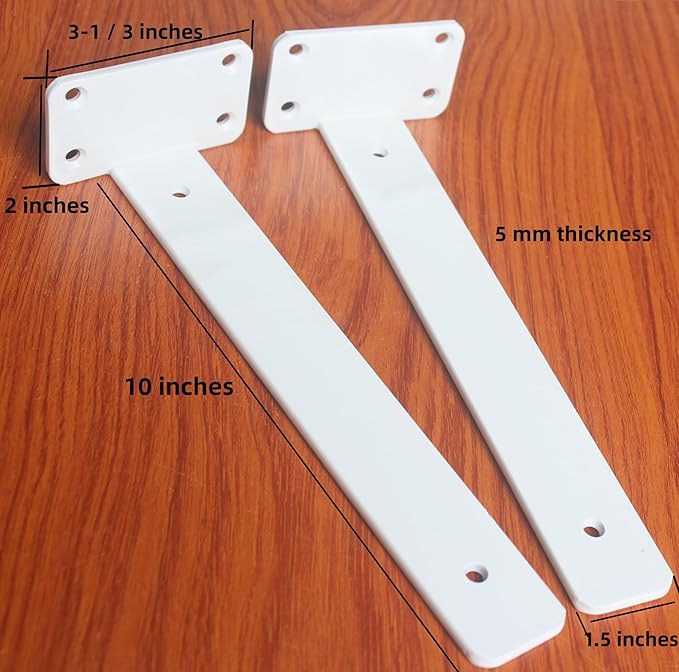 6 Pack - 10 inch White Hidden L Shelf Bracket Iron Floating Shelf Brackets
