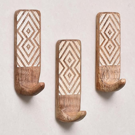 IndianShelf 10 LB- 12 Pieces Decorative Wood Adhesive Wall Hooks–Boho Peel and