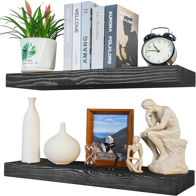 Floating Shelves 2 inch Thick for Wall Set of 2, 24 inch High-End Solid Wood