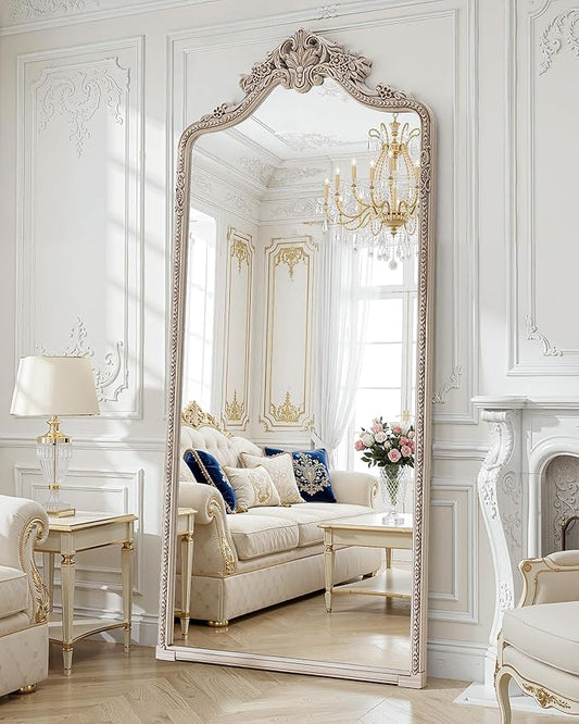 Wall Mount Arched Full Length Mirror, Baroque Antique Vintage Long Mirrors