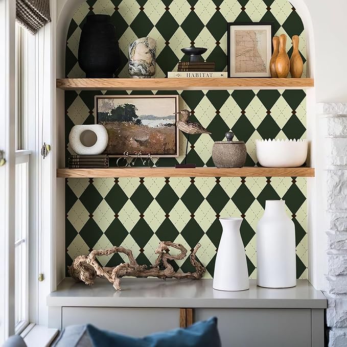 Simon&Siff Retro Peel and Stick Wallpaper Black and Green Wallpaper Vintage