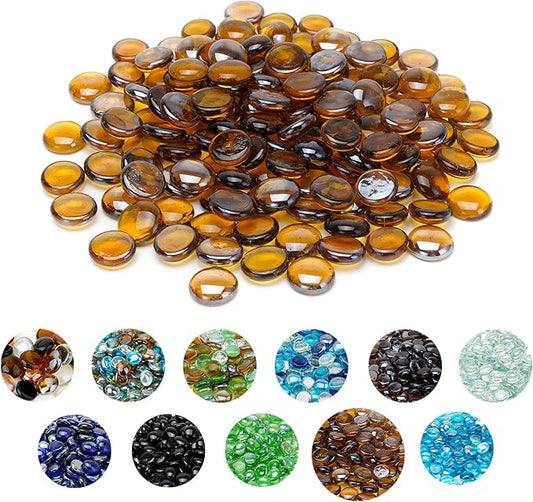 Skyflame 10-Pound Fire Glass Beads for Fire Pit Fireplace, 1/2-Inch Size Caramel Reflective Decorative Blended Fireglass Drops for Landscaping