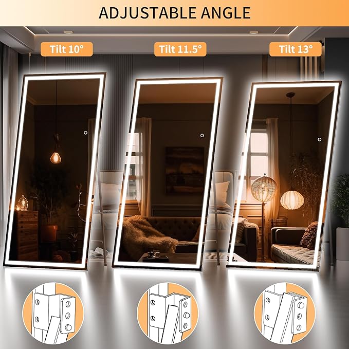 Hasipu Full Length Mirror with Lights, Full Body Dressing Hanging Mounted Mirror