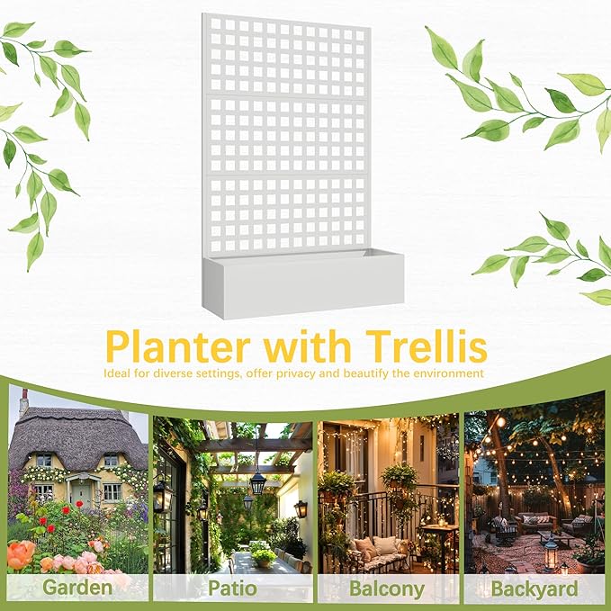 Metal Planter Box with Trellis, Planter Box Trellis with Privacy Screen and