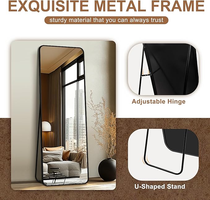 Delma Full Length Mirror, Wall Mounted, Freestanding or Leaning, Rounded