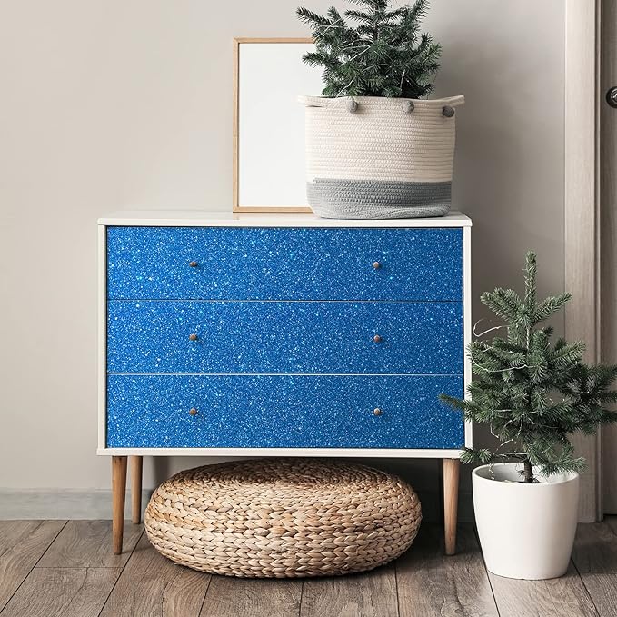 CRE8TIVE Blue Glitter Wallpaper Border Fabric Glitter Wallpaper Stick and Peel