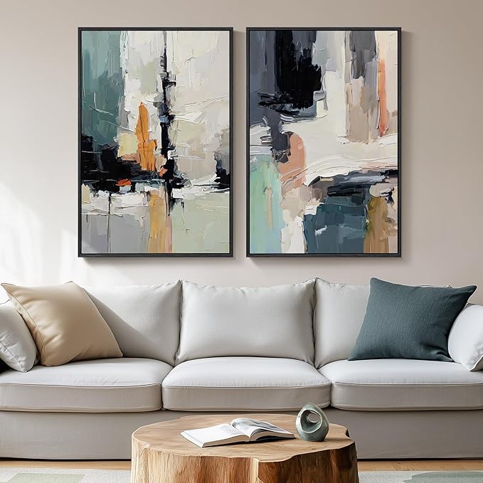 Large Framed Colorful Abstract Wall Art
