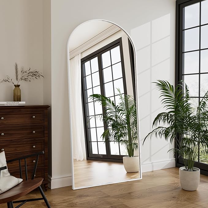 Rowjut Large 76"x34" Arched Full Length Mirror White Floor &Standing