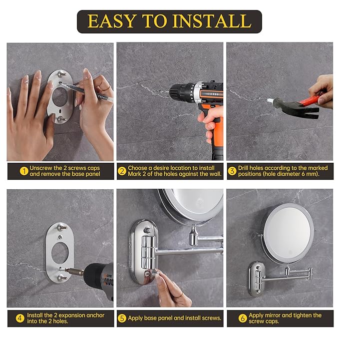 FUNTOUCH Rechargeable Wall Mounted Makeup Mirror