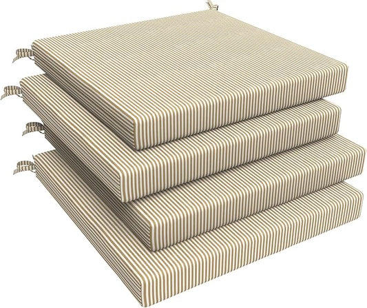 LVTXIII Outdoor Seat Cushions Set of 4 Square Corner Chair Cushions with Ties, Patio Chair Pads for Home Office and Patio Garden Furniture Decoration 19"x19"x2", Strip Beige