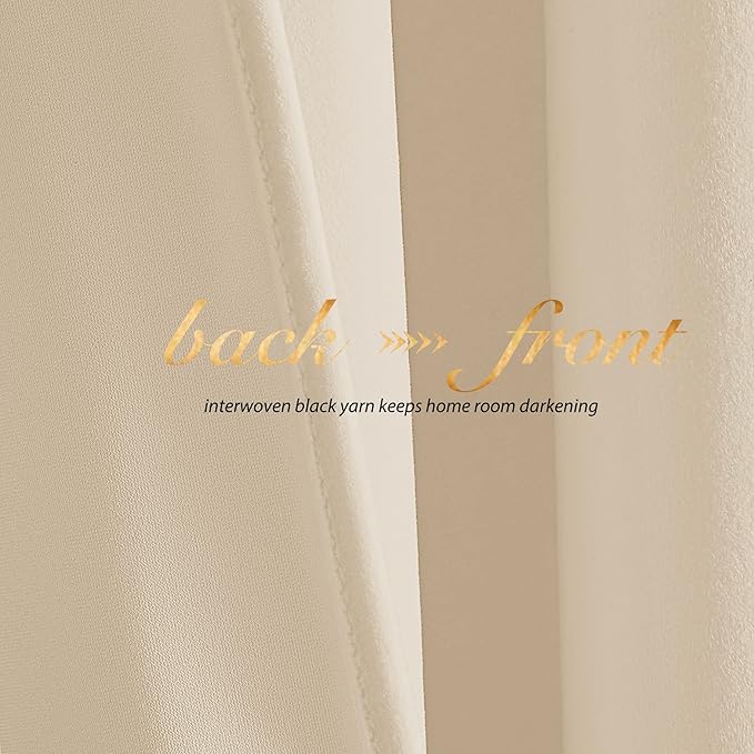 NICETOWN Beige Velvet Curtains 63 inches 2 Panels Set, Thermal Insulated Heavy