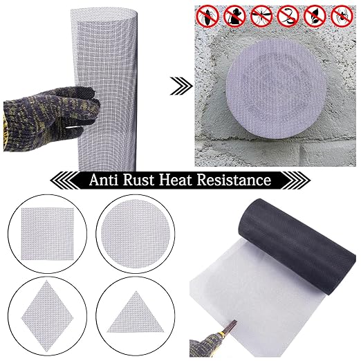 Wire Mesh Roll 20 Mesh 304 Stainless Steel Woven Wire Screen Mesh Never Rust，Pest Rat Mesh for Preventing Rats Squirrel and Mouse Access 11.8 in X 9.84 Ft TXZWJZ (Black)