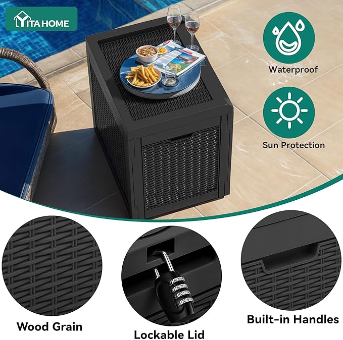 YITAHOME 32 Gallon Outdoor Storage Box, 2-Pack Water Resistant Resin Deck Box, Indoor Outdoor Lockable Storage Container for Patio, Garden, Cushions, Tools, Equipment (Black)