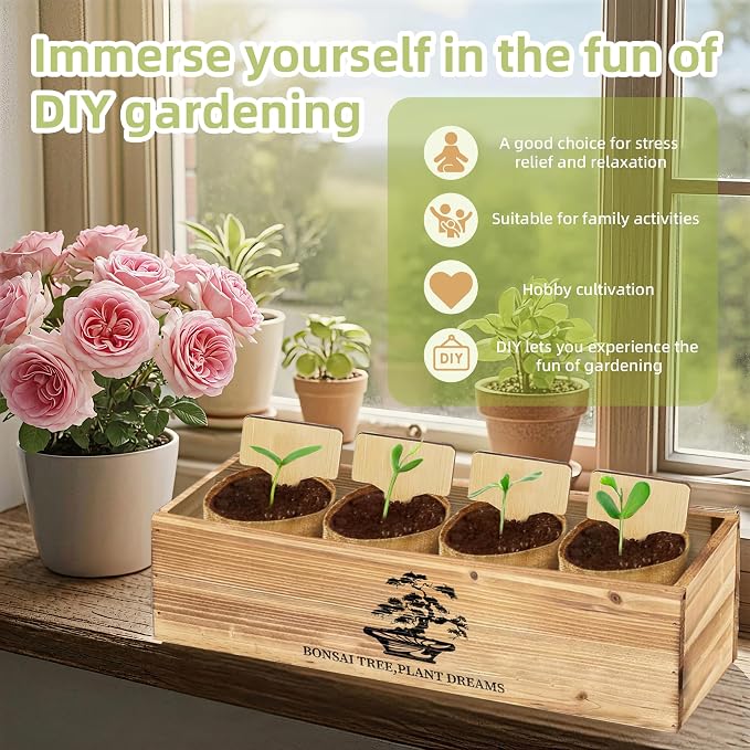 Premium Bonsai Kit,Complete Bonsai Starter Kit with Wooden Gift Box,repotting mat, Burlap Pots & Gardening Tools, DIY Bonsai Plant Set for Adults & Beginners (Seeds Excluded)Birthday Thanksgiving gift