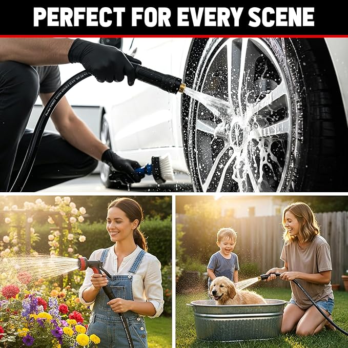 Garden Hose 75ft x 5/8", NON-EXPANDABLE Heavy Duty Premium Flexible Water Hose, No Kink, Leakproof, Lightweight Hybrid Hose with Male to Female Fittings for Household、Backyard