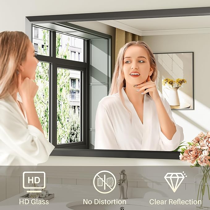 Briivue 40x32 Inch Black Bathroom Mirror