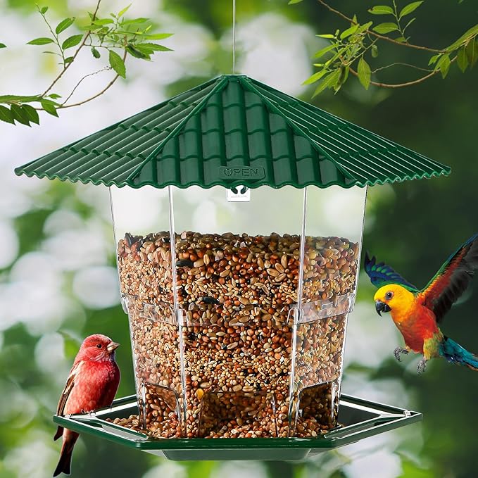 Jealoeur 2 Pack Bird Feeders for Outdoors Hanging Bird Feeder Wild Birds Seed, Green BB