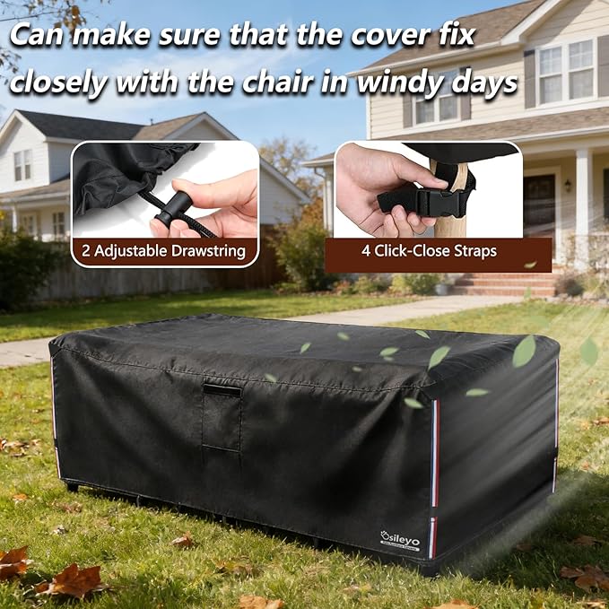 Patio Furniture Covers Waterproof,600D Heavy Duty Patio Cover for 6/7/8 PCS Sets Sectional Sofa Couch Dining Rocking Swivel Chairs Ottomans Coffee Table,111L x 74W x 28H inch Black