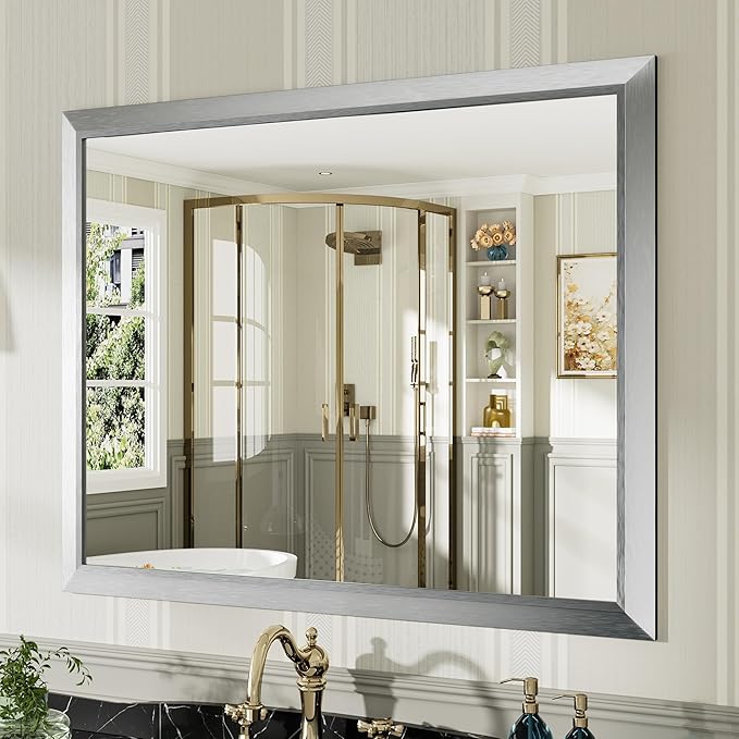 40x32 Inch Brushed Silver Bathroom Mirror