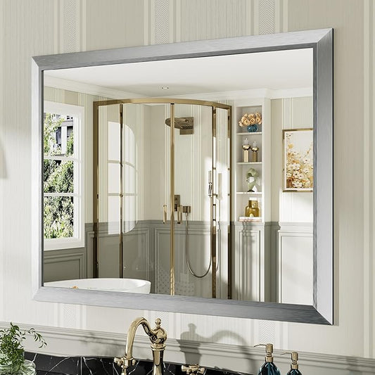 40x32 Inch Brushed Silver Bathroom Mirror