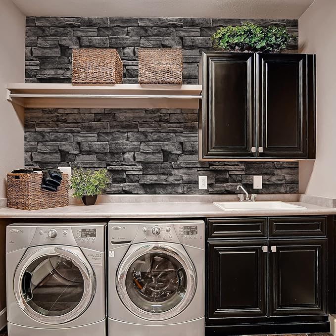 Jeweluck Grey Brick Wallpaper Peel and Stick Wallpaper 17.7inch×118.1inch Faux