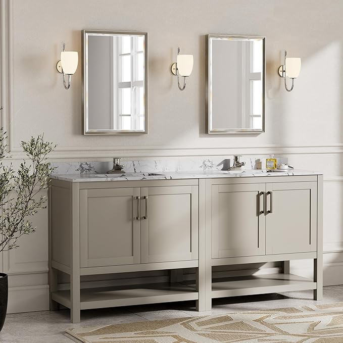 Brushed Nickel Bathroom Mirror, Rustproof Rectangle Framed Mirror