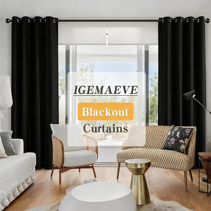 IGEMAEVE Black Out Curtains 84 Inch Long