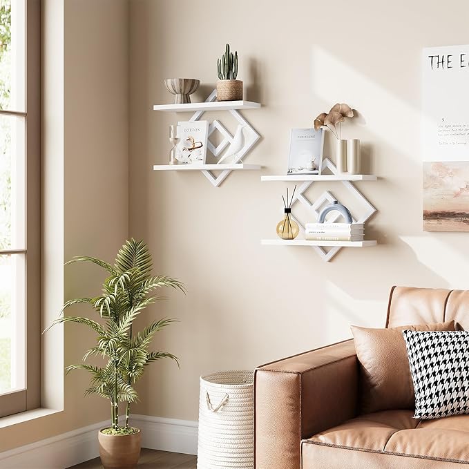 ELYKEN Floating Shelves for Wall, 2-Tier Wall Mounted Storage Shelves for Books
