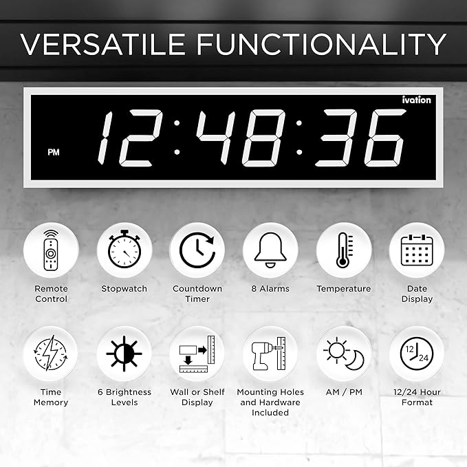 Ivation Oversized 24" Large Digital LED Clock | Big Digital Clock