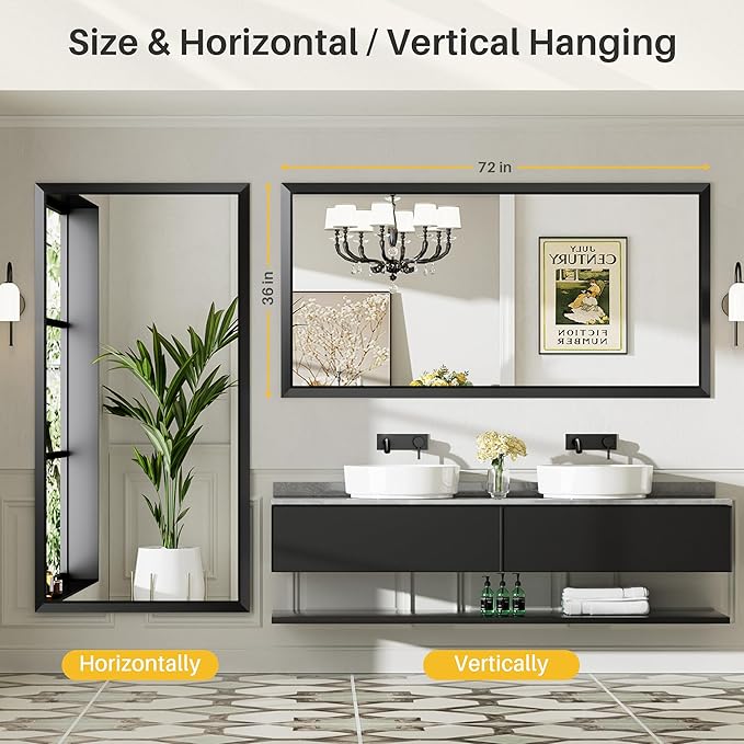 Briivue 72x36 Inch Black Bathroom Mirror