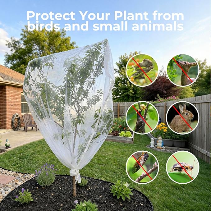 Fruit Tree Netting Cover with Zipper & Drawstring, 10ft x 10ft Insect Bird Barrier Netting for Garden Protection, Ultra Fine Mesh Garden Netting Pest Barrier, Extra Large, 1 Pack
