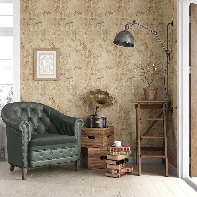VEELIKE Aged Tan Concrete Wallpaper Peel and Stick Removable Distressed Beige