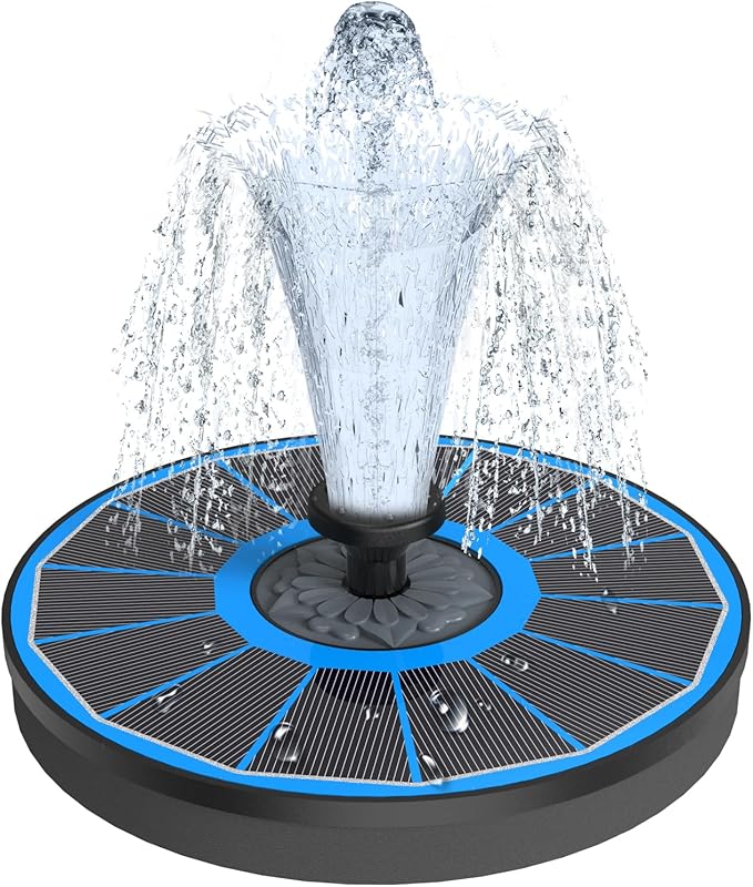 Solar Fountain Upgraded High Efficiency Glass Solar Panel, Solar Bird Bath Fountains with Flower No Battery,Solar Water Pump Fountain for Bird Bath Garden Small Ponds Outdoor DÃ©cor(Blue)